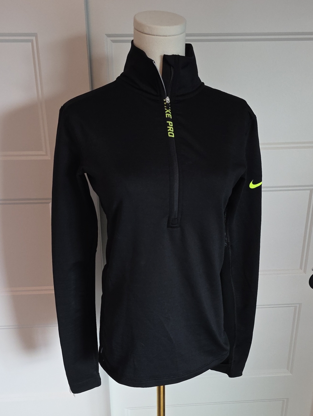 Nike Black Hyperwarm Half-Zip Women's Training Top with Neon Yellow Accent